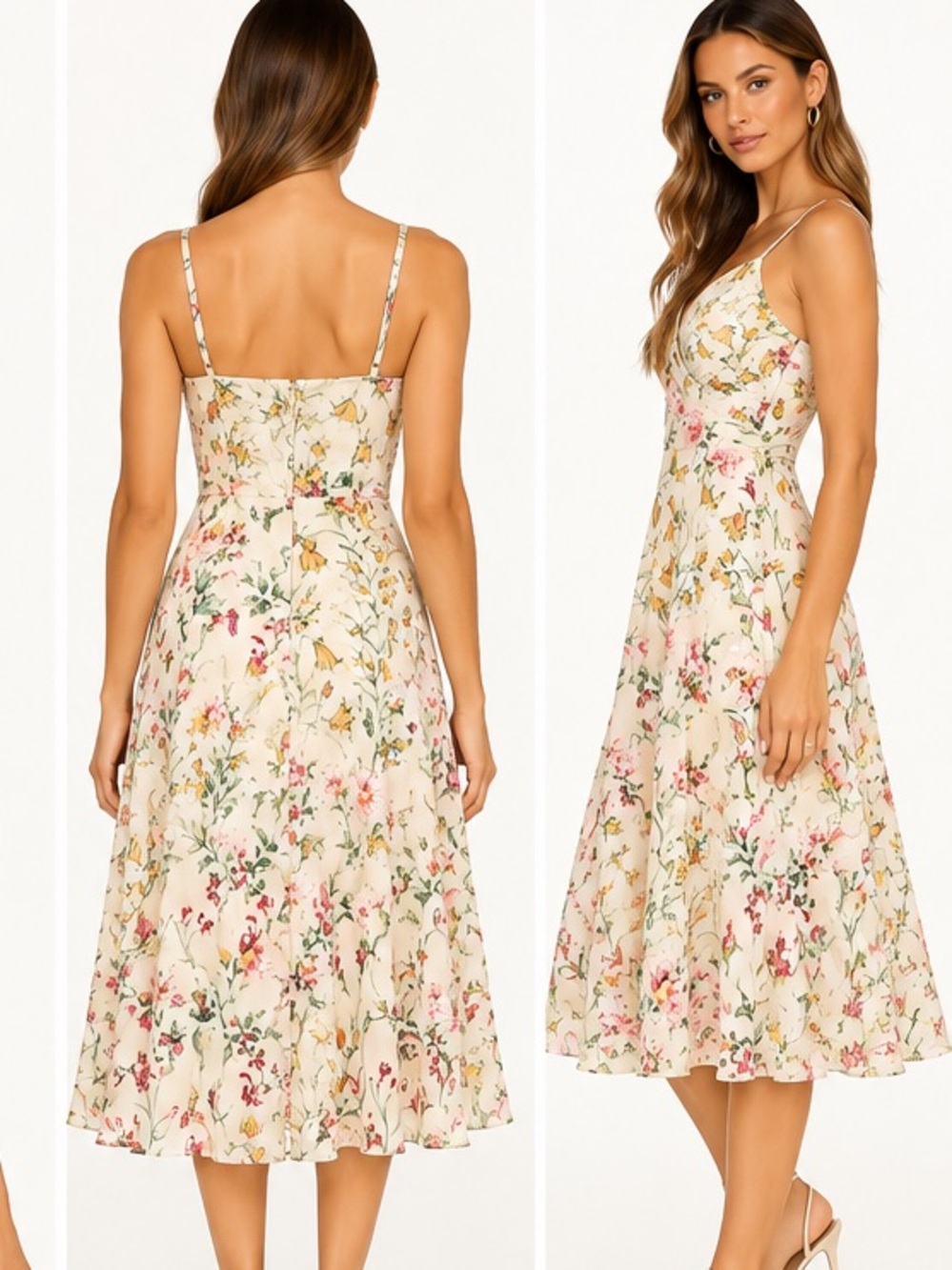 Ali & Jay Floral Fit and Flare Midi Dress Cream Pink Yellow Size M